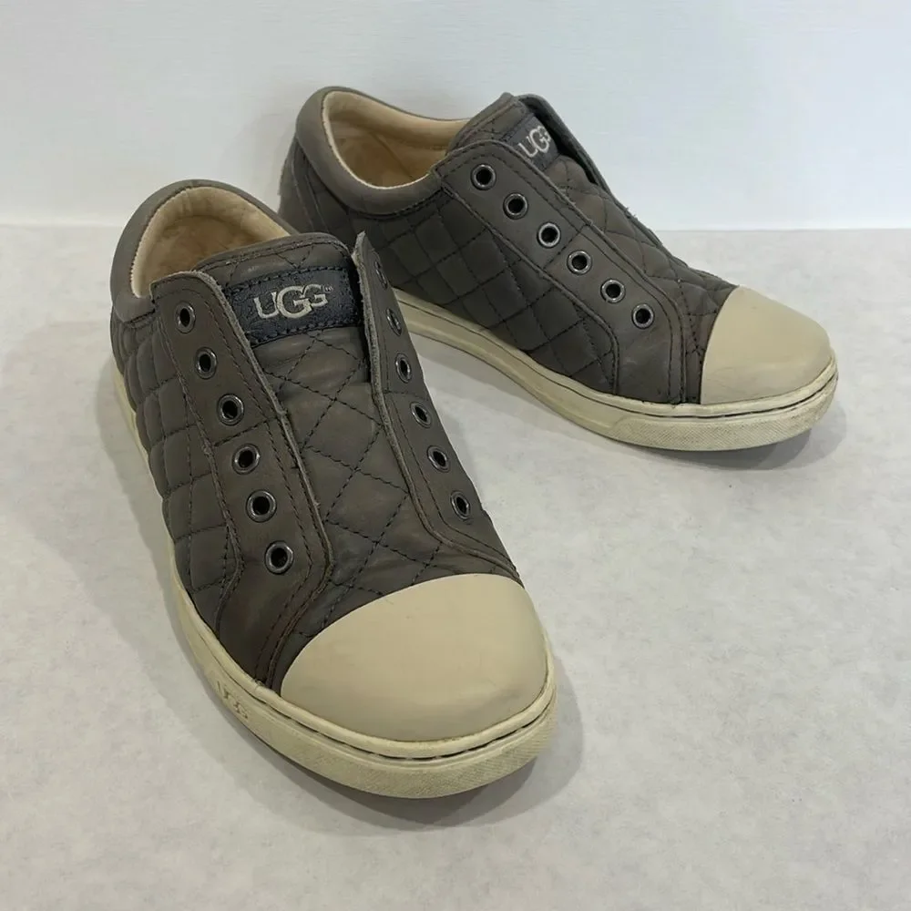 UGG Jemma Quilted Leather Sneakers Womens Size 6 Grey Slip On Low Top Slides